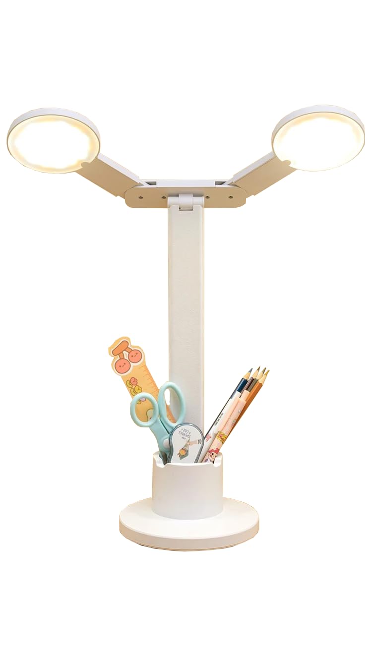 aashita shoppe led double head 180 degree desk lamp usb rechargeable foldable table light study lamp with 3 colour brightness touch co,eye caring lamp for student,for office use pack of 1