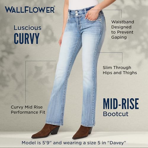 Image of WallFlower Luscious Curvy Bootcut Jeans for Women, Mid-Rise Insta Stretch Denim, Size-Inclusive Juniors Jeans