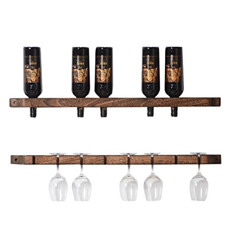 Soporte de vino de madera LUNEZY para pared set de 2 miniatura 1