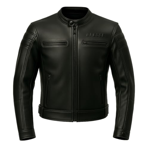 BI ESSE - Motorrad-Lederjacke für Herren, Vintage, Kaffee-Race, komplett mit abnehmbaren Protektoren, CE-zertifiziert, Motorradfahrer, Schwarz , XL BI ESSE - Motorrad-Lederjacke für Herren, Vintage, Kaffee-Race, komplett mit abnehmbaren Protektoren, CE-zertifiziert, Motorradfahrer, Schwarz , XL