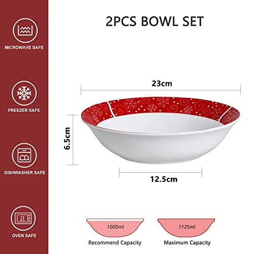 VEWEET, Series Christmastree, Porcelain Bowl Set, 2-Piece Large Soup Bowl 1125ml, Salad Cereal Service for Christmas