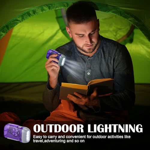Image of Mudder 24 Pack Hand Crank Flashlight No Battery Emergency Flashlight, Self Powered Portable Light Dynamo Torch for Survival Kit Outdoor Hiking Emergency(Red, Blue, Purple, Orange, Yellow, Green)