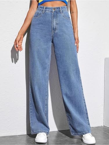 Image of Glossia Denim Baggy Jeans for Women | Stretchable High Waist Straight Fit Jeans for Women | High Rise Stretch Denim | Loose Fit Plus Size Denim (Sizes - 24 to 44) WJ51-1205-$