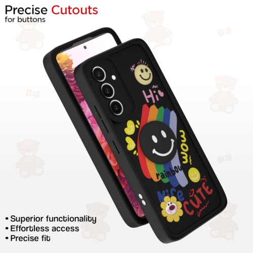 Image of Pikkme Back Cover for Samsung Galaxy S20 Fe | Soft Silicone| Cute Rainbow Smile & 3D Cartoon Flower Design | Shockproof Raised Camera Protection Bumper Case (Black)