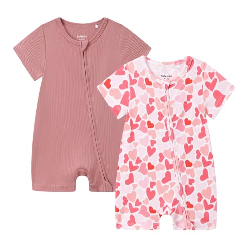 Image of Bafeicao Baby 2 Pack Bamboo Viscose Sleeper Romper Soft Ribbed Short Sleeve 2 Way Zipper Summer Pajamas Clothes