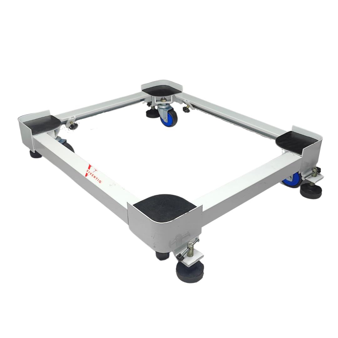 Viventiq Heavy Duty Adjustable Wheeled Metal Front/Top Load Washing Machine Stand/Trolley, Refrigerator, Dishwasher Stand, 160 Kgs Weight Capacity (Dimension-Min. 20"X16.75", Max. 31"X25.4", White)