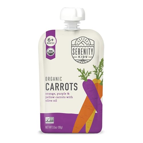 Image of Serenity Kids 6+ Months USDA Organic Veggie Puree Baby Food Pouches | No Sugary Fruits or Added Sugar | Allergen Free | 3.5 Ounce BPA-Free Pouch | Carrots | 1 Count