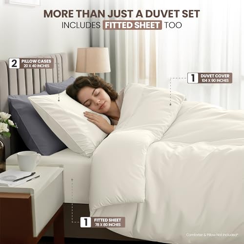 Image of Duvet Cover King, 4 PC Cotton Like Polyester with Zipper Closure, Ivory