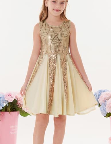 GRACE KARIN Gold Dress for Girls Sparkly Sequin Fancy Party Formal Homecoming Birthday Sleeveless4