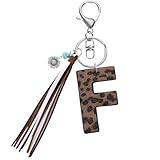 Happtkey Leopard Alphabet Initial Letter Keychain for Women, Cute PU Leather Alphabet F Charm with Tassel Boho Letter Initials Keyring for Women Handbag Car Key Bag Key Ring Cup Charms Accessories