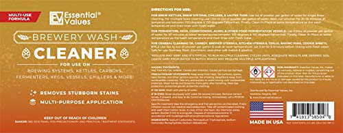 Essential Values Powder Brewery Wash (35 Uses) | Carboy Cleaner - Safely Remove Stubborn Stains | Multi-purpose Cleanser for Brewery Equipment | For Stainless Steel, Rubber, & Plastics - Made in USA