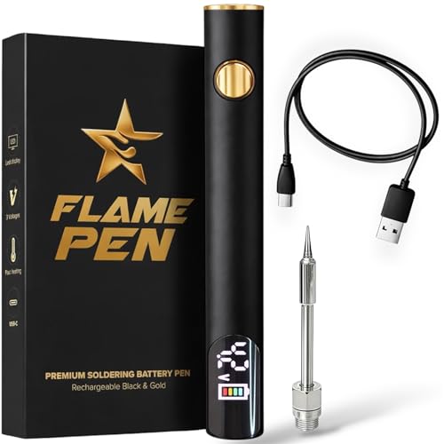 Flame Pen Premium Universal Battery Pen, 650mAh Cordless Soldering Iron with LED Display, Black & Gold