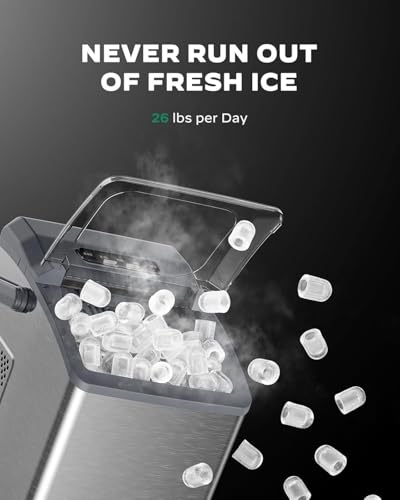 Image of Silonn Stainless Steel Countertop Ice Maker, 26 lbs /Day Fast Ice Production in 6 Mins, Self-Cleaning Compact Ice Machine for Home, Kitchen, Office & Parties