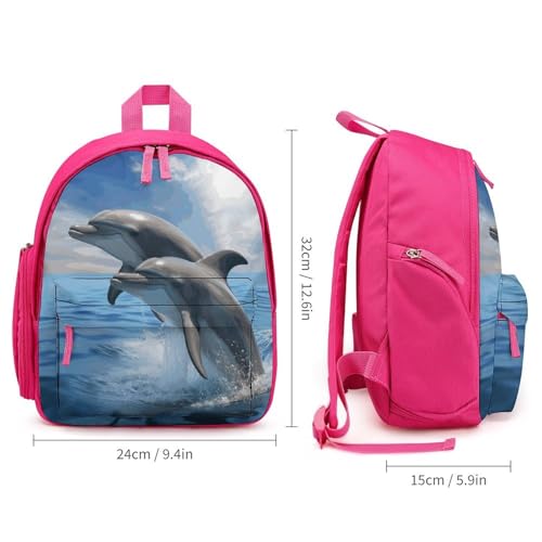 Two Dolphins Backpack Small Book Bag with Side Pocket, Lightweight Durable Backpack, Travel Rucksack, Pink-style2