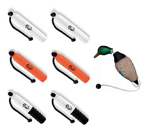 Tri-Pack (6) 3-Inch Plastic Dog Bumpers with Throw Ropes – 2 White, 2 Orange, 2 Black/White – Plus Fowl Dead Mallard Dummy for Comprehensive Retrieving Training Tri-Pack (6) 3-Inch Plastic Dog Bumpers with Throw Ropes – 2 White, 2 Orange, 2 Black/White – Plus Fowl Dead Mallard Dummy for Comprehensive Retrieving Training