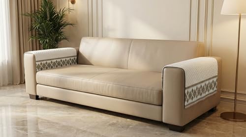 Image of Velvet Quilted Sofa Cover Mat Seat & Back, 2 Pc Arm, Arm L23in H32in, White Color,Anti Skid Backing, 6in Hanging Strap Design, Washable Soft, Anti Slip, Se, Style -White-ARM2