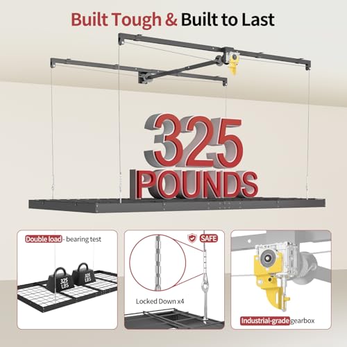 Garage-Ceiling-Storage-Racks--4x8-FT-Overhead-Garage-Storage-Rack-with-Safety-Lock-Heavy-Duty-Ceiling-Mounted-Lift-System-and-Storage-Organizer-Ideal-for-Maximizing-Overhead-Space-325-lbs-Capacity
