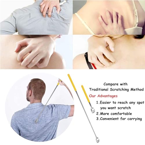 Image of WOVTE Back Scratcher, Bear Claw Telescopic Back Scratcher Stainless Steel Back Massager, Back Scratcher for Men Women Gifts for Men Stocking Stuffers for Men Women Mens Gifts(Yellow)