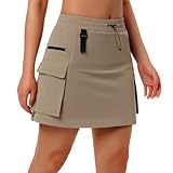 beroy Women's 16" Hiking Cargo Skorts Skirts Built-in Shorts Golf Travel Skirt Athletic Casual 5 Pockets Khaki L