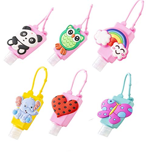 Silicone Hand Cleaner Holders Cartoon, Refillable Travel Bottles Portable Empty Containers Leak Proof Liquid Holder Mini Detachable Kids Hand Sanitizer Holder for Travel Daily Use, 6 Set