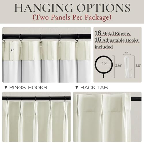 Image of Light Cream Linen Curtains 90 Inches Long Decorative Total Blackout Window Curtains Cute for Nursery /Sliding Glass Doors Pinch Pleated with Hooks Linen Blend Insulated Thermal Drapes 2 Panels