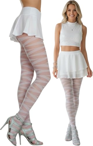 Image of ToBeInStyle Women's Strappy Zig Zag Lace Up Bandage Print Fashion Goth Tights
