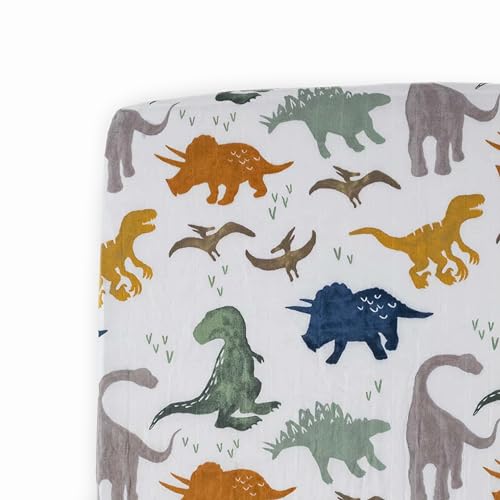 Image of Little Unicorn Premium Crib Sheet | Breathable & Super-Soft Muslin Fabric (Dino Friends)