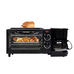 3-in-1 ontbijtmachine, mini-oven, elektrische oven, anti-aanbakpan, grillplaat, pizzaoven, koffiezetapparaat, multifunctionele oven met timerfunctie