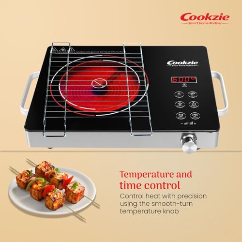 Image of 2200-watt Inferno Infrared Cooktop With Grill | Digital Display, Touch Control, 4 Preset Functions, Portable Electric Induction for All Utensils | 1 Year Warranty, Black