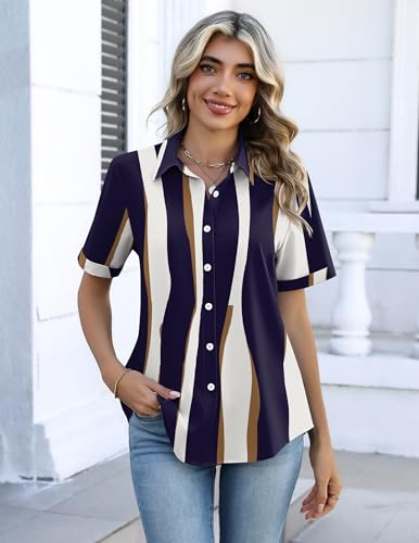 Image of Zeagoo Button Down Shirts for Women Short Sleeve Collared Tops Dressy Casual V Neck Blouses