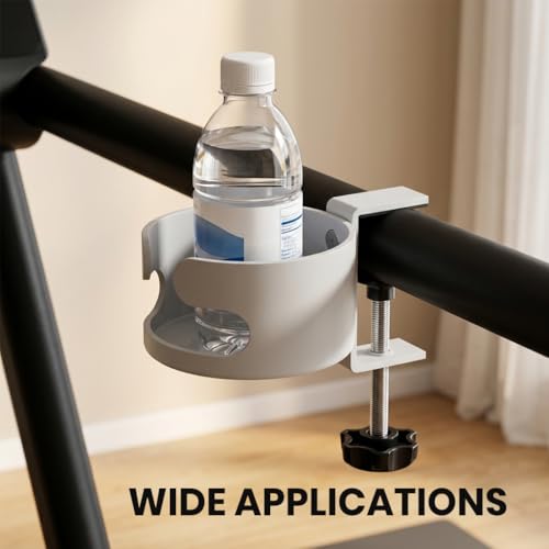 Image of HASTHIP Desk Cup Holder, Adjustable Screw-fix Installation, Spill-Proof Cup Holder, Universal Fit for Most Standard Cup, Drinks, Water Bottle & More, White