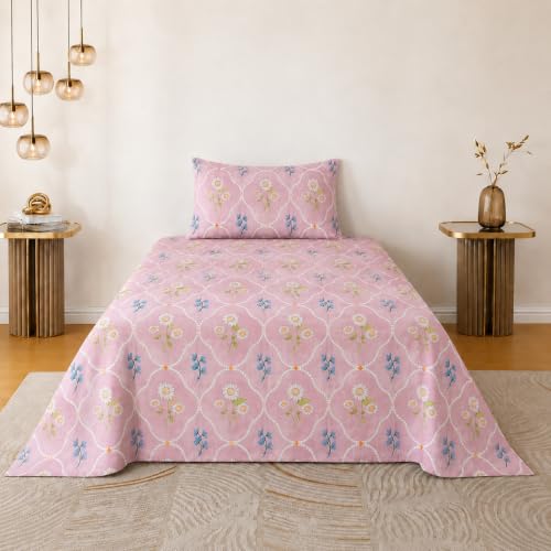 Image of Amazon Brand - Umi Premium Cotton Single Bedsheet 60X90 Inches | Beautiful Elegant Design | 160 TC Breathable Fabric | with Pillow Cover