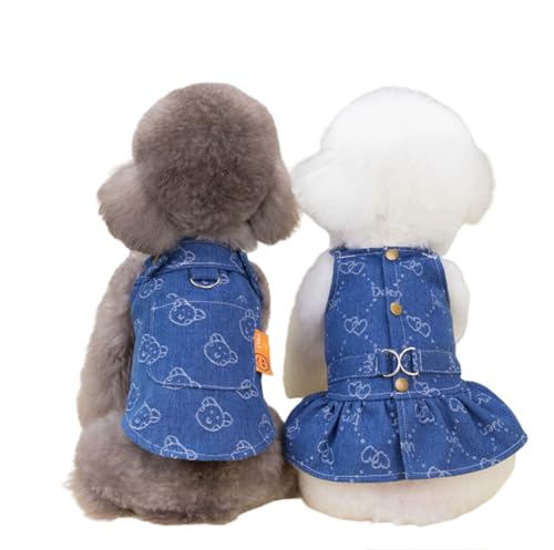 犬服 中小型犬 犬の服 デニムワンピース 薄手 春 秋 夏 猫服 可愛い ドッグウェア ペット服 洋服 記念撮影 ペット 通気 お出かけ お散歩 着脱簡単 (B,XS)