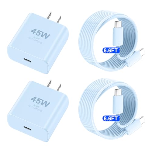 Phone 16 Pro Max Charger Fast Charging, 45W USB C Phone 16 Super Fast Charger Block with 6.6ft Long Type C Charging Cable Cord for Phone 16/16 Pro/16 Pro Max/16 Plus, 15/15 ProMax/Pro/Plus-2pack Blue