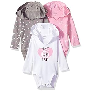 Hanes unisex-baby Long Sleeve Bodysuit, Ultimate Bodysuit Hoodie Boys & Girls, 3-pack
