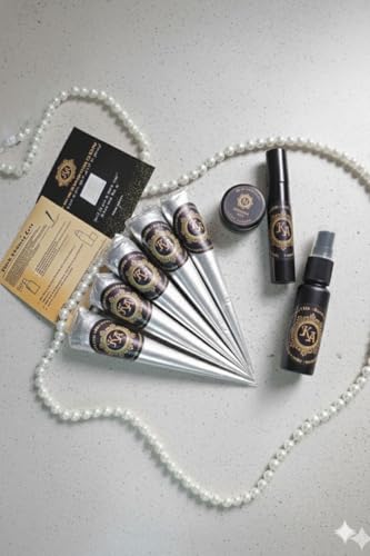 KASY'S Henna by KAfia 100% (Non allergic) Organic Henna cones Hair Dye Kit, Reddish Brown, 5 Pack (25 g each) with Sealant Spray, Darkness Blend Oil, After-Care Balm.