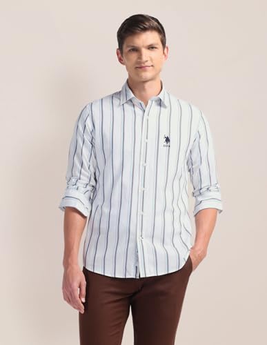 Image of U.S. Polo ASSN. Striped Regular Fit Cotton Shirts for Men - 100% Cotton, Full Sleeve Mens Casual Shirts