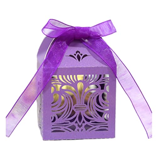 Surakey 50pcs Boîte à Bonbons Carton Découpé Laser Boîte à Dragées Mariage Violet 5x5x8 cm Mini Boîtes Cadeau pour Mariage, Bijoux, Bonbons, Festivals