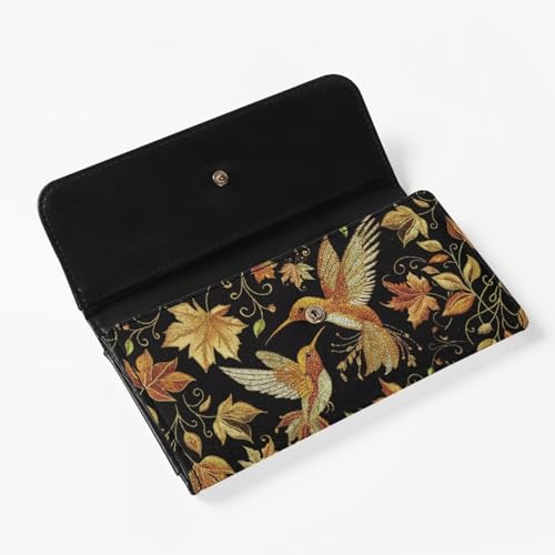 Image of AFPANQZ Womens Wallets, Leather Trifold Multi Card Holder Slots Wallet, Hummingbird Maple Leaf Elegant Clutch Phone Holder Zip Inner Pocket Multi-Cards Slots Large Travel Wallet
