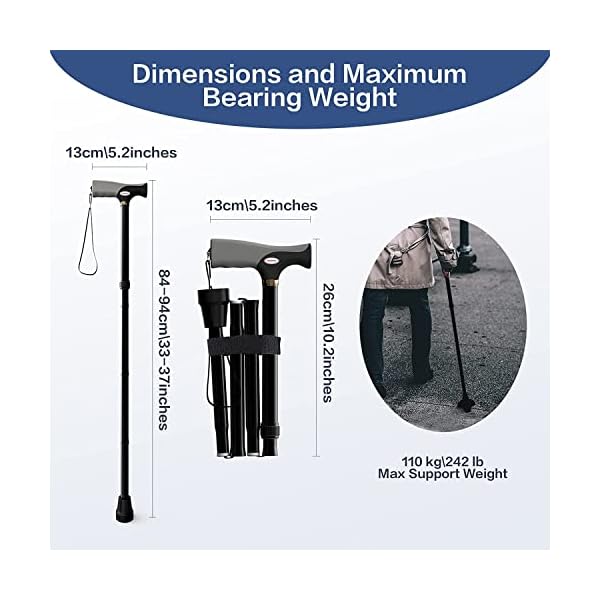 Gehstock Herren Damen, Wanderstöcke Teleskop Faltbar, Shealthub Anti-Rutsch Spazierstock Höhenverstellbar 84-94cm… – Bild 8