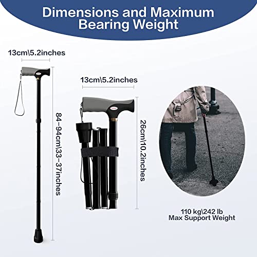 Gehstock Herren Damen, Wanderstöcke Teleskop Faltbar, Shealthub Anti-Rutsch Spazierstock Höhenverstellbar 84-94cm… – Bild 8