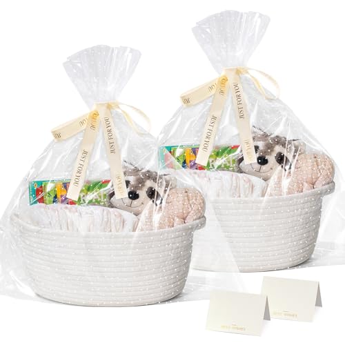 Image of CHICVITA 2-Pack Gift Baskets Empty with Bags & Ribbon, Toy Basket, White