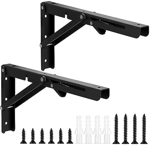 2 Piezas Escuadras Abatibles, Soporte de Estante Plegable, Soporte Estantería Bisagras Pared Mesa Plegable de Acero Inoxidable para Cocina, Oficina, Mesa, Pared - Negro (30cm)