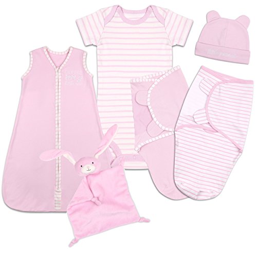 Image of The Peanutshell Baby Layette Gift Set for Girls - 6 Piece New Born Girl Gift Set, Baby Clothes & Newborn Essentials - Newborn Clothes 0-3 Months - Pink Bunny