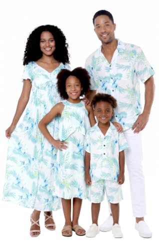Image of Hawaii Hangover Family Matching Hawaiian Clothes, Orchid Breeze White | Family matching Hawaiian outfits, Orchid Breeze White, lightweight rayon, machine washable, tropical floral print, luaus