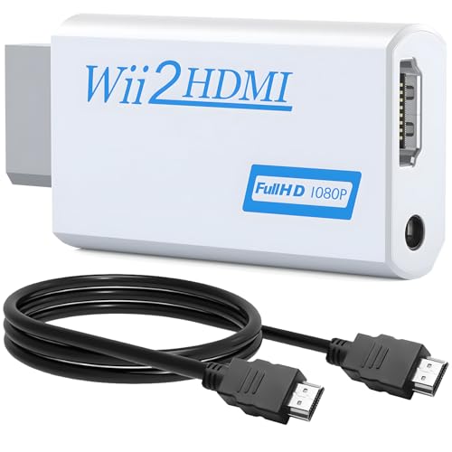 Wii to HDMI Adapter with 1m HDMI Cable 1080P/720p Wii HDMI Converter for Nintendo Wii Supports All Wii Display Modes Wii to HDMI Connector with 3.5mm Audio Output