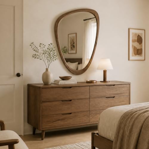 Image of Asymmetrical Irregular Solid Wood Framed Wall Mirror, 24 inchx36 inch