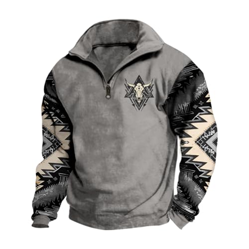 Bengbobar Western Cowboy Sweatshirts for Men Ethnic Retro Aztec Printed Hoodie Long Sleeve Western Jackets for Men