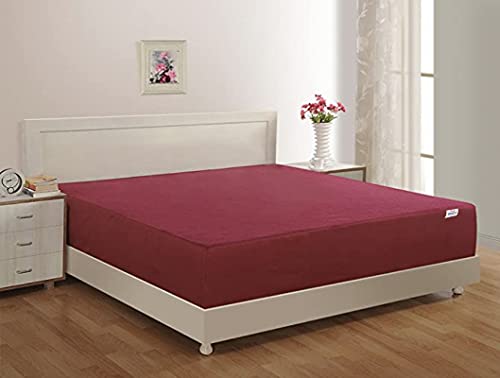 Image of Springtek 100% Waterproof Mattress Protector | Premium Cotton Mattress Bed Cover | Breathable and Non-Allergenic Ultra Soft Fitted Bed Protector | 72x60 Inch, Queen, Maroon