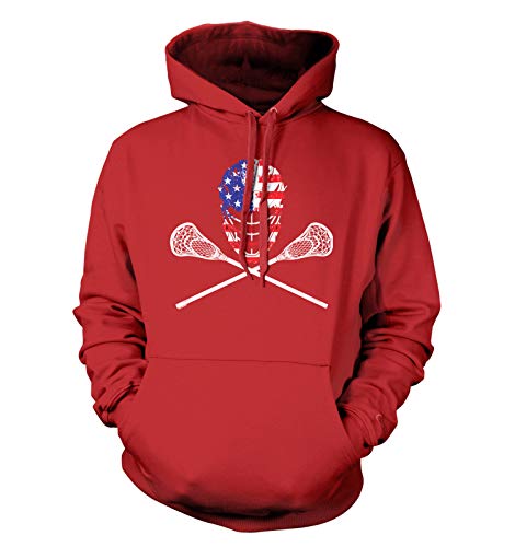 Usa Crossed Lacrosse Sticks & Helmet - Lax Bro Unisex Hoodie Sweatshirt (Red, Large) #TOP6